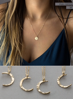 月亮女神满月玫瑰金14K金项链