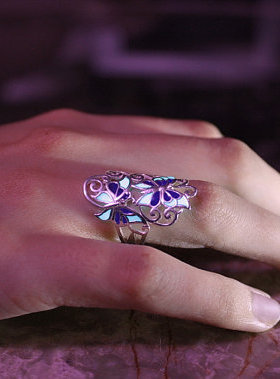 Dark手作深蓝发光蝴蝶纯银戒指