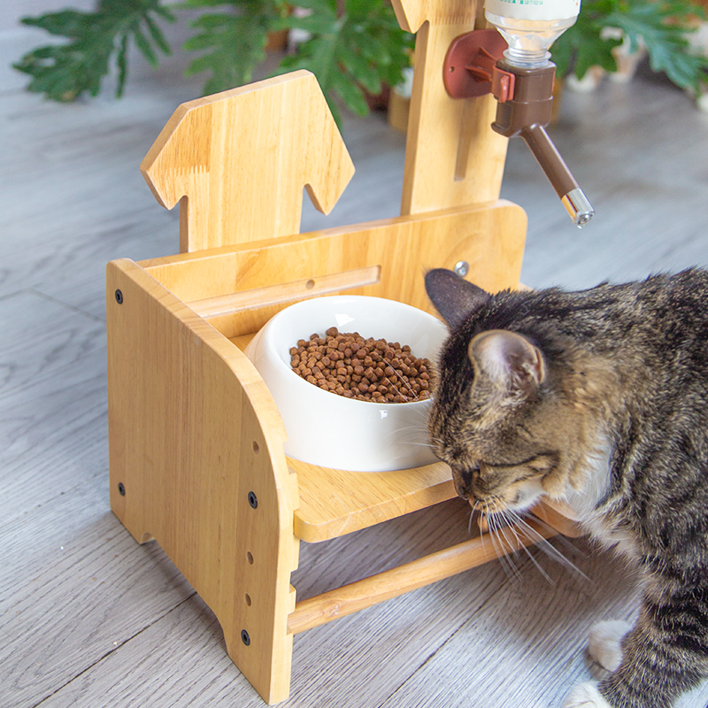 仁可宠物AICC猫咪实木碗架饮水器斜口保护颈椎陶瓷猫碗喝水碗食盆 - 图0