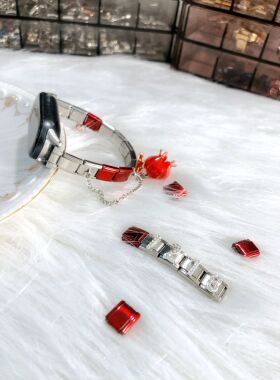 意大利模块手链虞书欣应援红色石榴名字首字母蝴蝶吊坠可做手表链