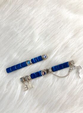 意大利模块手链白鹿应援元素小鹿双吊坠蓝色星星旋转小头可做表带