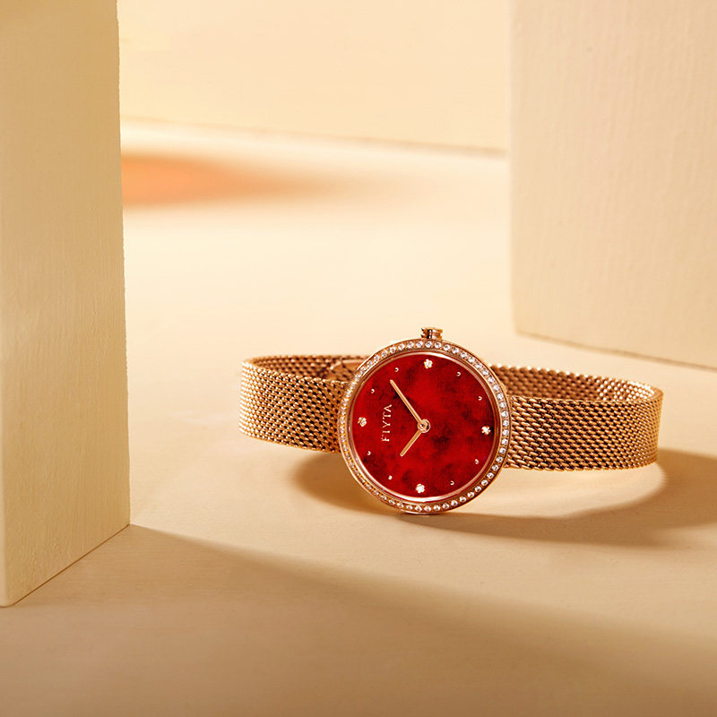 飞亚达倾城系列手表女ins风时尚潮流红色防水石英表简约气质女表