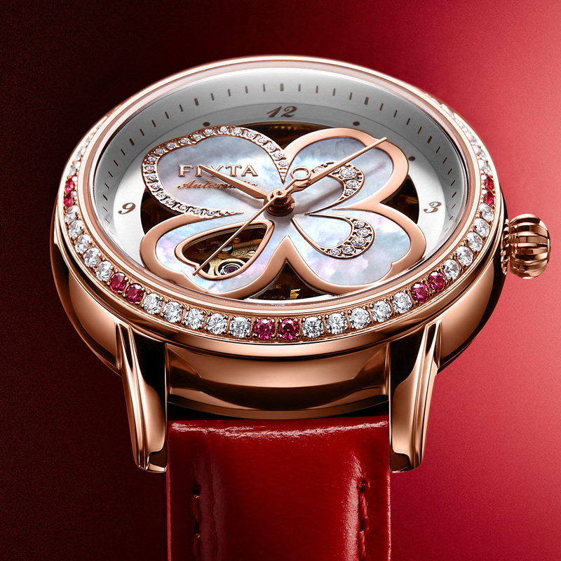 高圆圆同款飞亚达四叶草女士机械表 飞亚达国产腕表