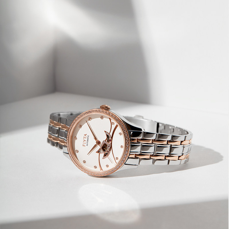 飞亚达自动钢带女士防水镂空机械表 飞亚达国产腕表