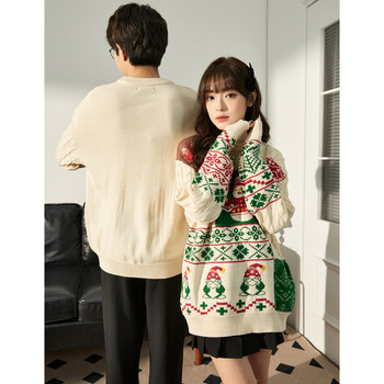 Tangshi Christmas Sweater Couple's Wear Winter's Winter Men's Round Neck Pullover Sweater Loose Student Sweater Knitwear