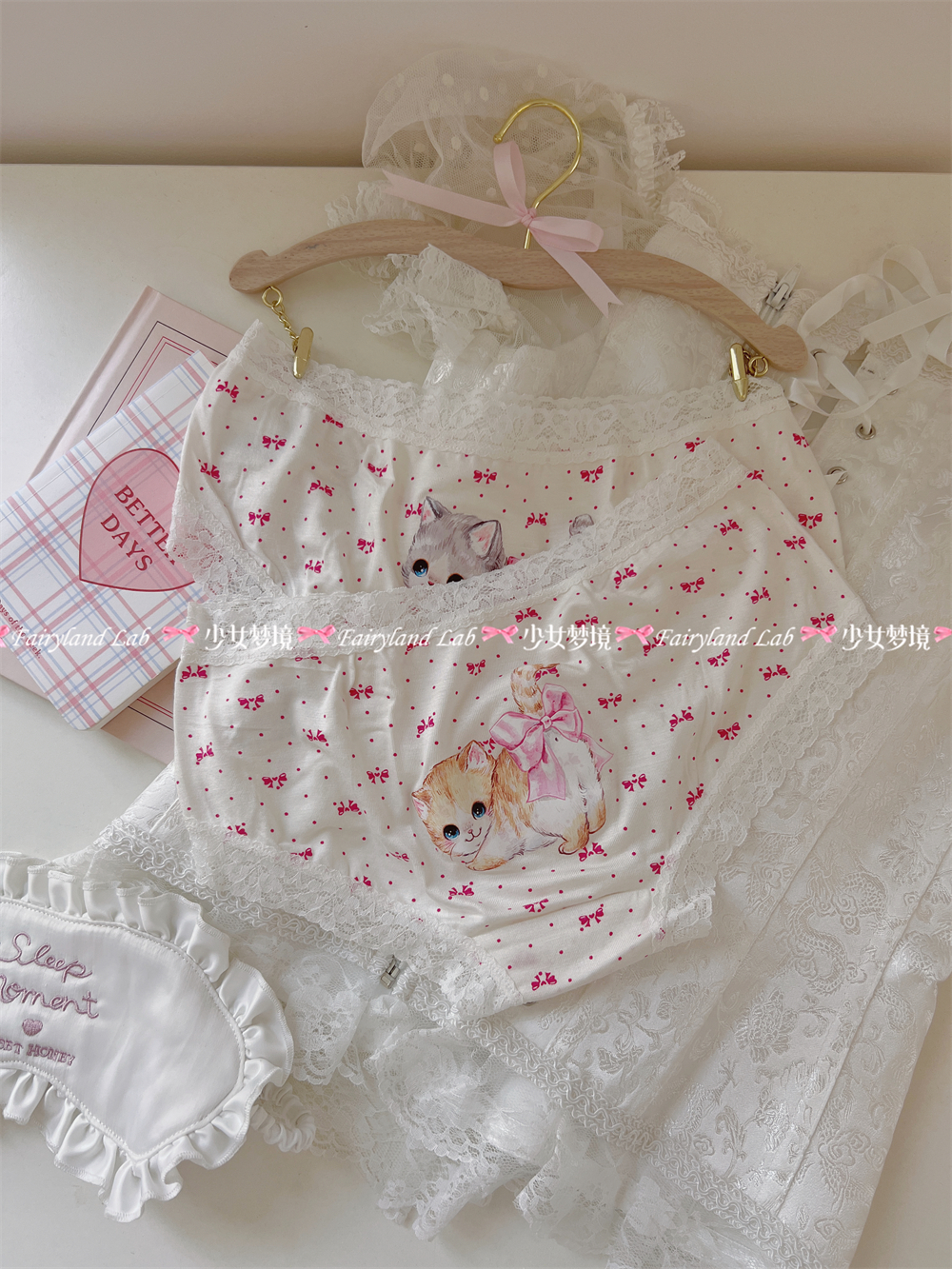 少女梦境*小猫软软*昭和复古法式甜美可爱软妹纯棉蕾丝舒适内裤 - 图0
