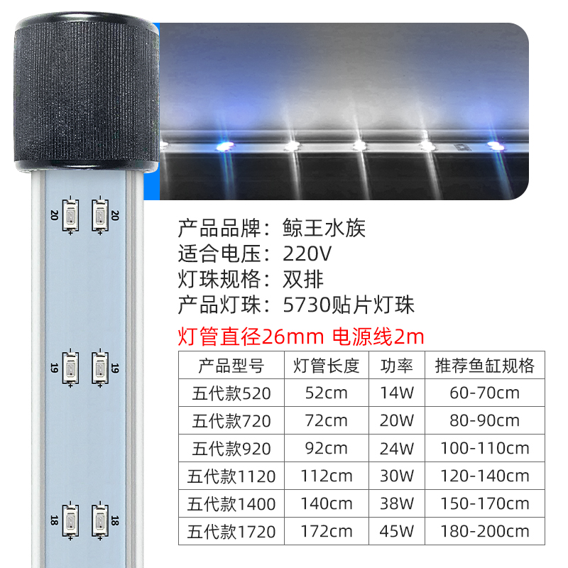 蝴蝶锦鲤鱼专用鱼缸灯led灯防水超亮增艳潜水小照明灯管纯蓝白光-图2