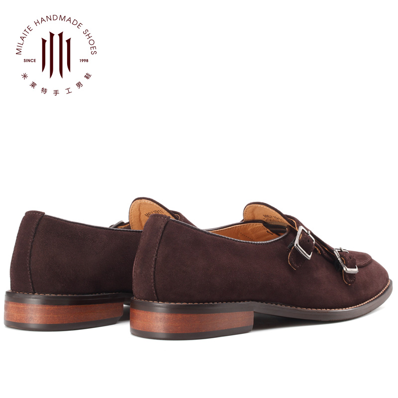 米莱特旗舰店英伦乐福鞋休闲男鞋韩版懒人一脚蹬真皮反绒皮鞋翻毛磨砂搭扣孟克1