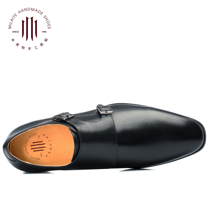 米莱特旗舰店手工男鞋意大利真皮鞋子西装西服英伦风僧侣孟克鞋上班搭扣一脚蹬2