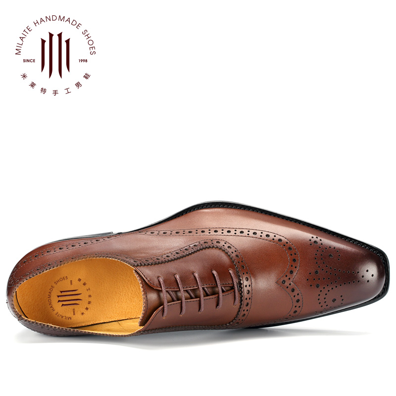 米莱特旗舰店米莱特英伦布洛克雕花男鞋复古巴洛克方头商务正装真皮鞋小码大码2