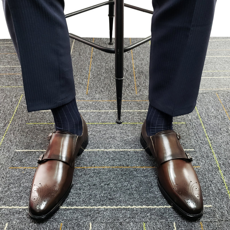 米莱特旗舰店【高档皮质系列】隐形内增高皮鞋孟克鞋布洛克雕花男鞋棕色复古潮3