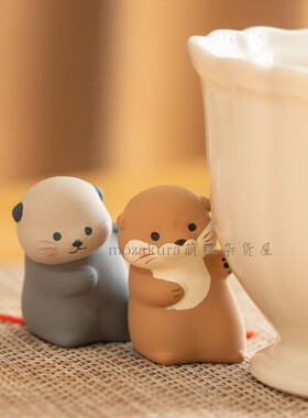 日本龙虎作日系治愈系海洋动物歪脑袋企鹅海豹水獭福签桌面摆件