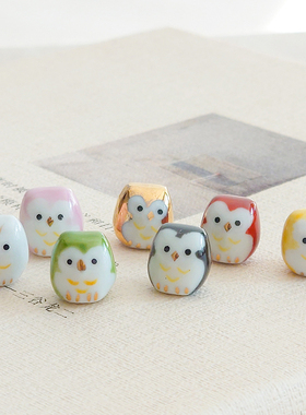 日本京都龙虎作陶土开运招财招福猫头鹰迷你桌面车载鱼缸盆景摆设