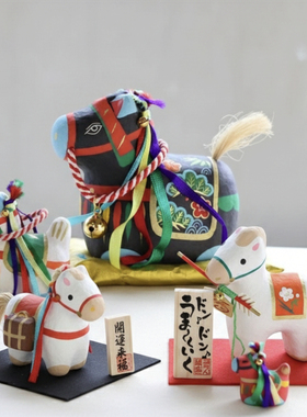日本进口高崎一千乃大门屋手工和纸马年生肖桌面摆件生日新年礼物