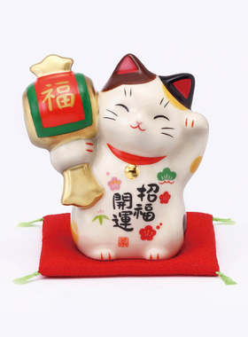 日本进口药师窑彩绘福锤招财猫 招福开运摆件开业 乔迁生日礼品