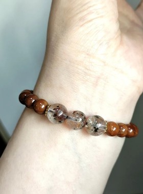 千玺原创天然库克手串搭配绿幽灵招财水晶手链单圈文玩佛珠礼物