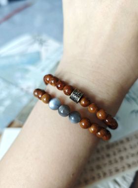 原创手作高油保真库克手串搭配六字真言佛珠灰月光念珠男女木手链