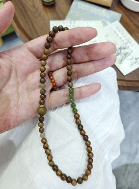 原创设计绿檀和田玉石双圈国风手链双圈小众助眠安神醒脑中式手串