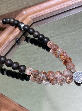 天然沉香搭配黑金超七水晶手串女款新中式文玩佛珠手链饰品礼物