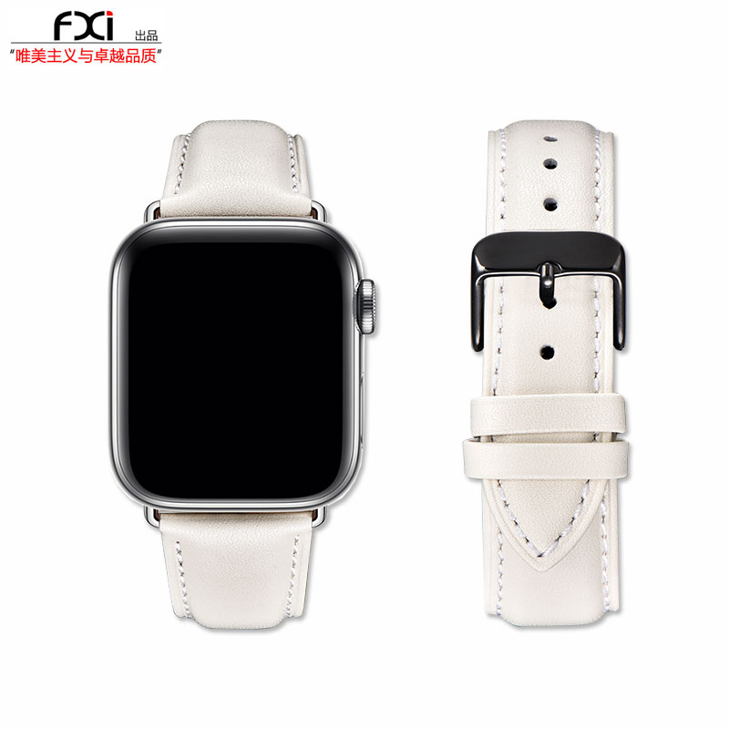 fxi 珍珠白色柔软平纹苹果表带applewatch表带iwatch9876543表带iwatch Ultra21表带真皮女男苹果手表带针扣