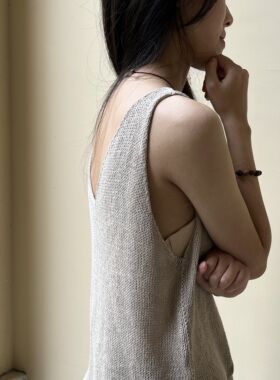 V领亚麻背心编织材料包
