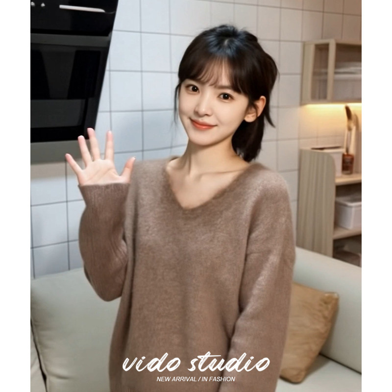 章若楠同款慵懒风V领羊绒羊毛针织衫女宽松毛衣高级感温柔上衣冬,淘宝优惠券,粉丝福利购,淘宝优惠卷
