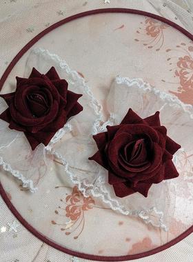 欧美复古黑蕾丝手链女骷髅头镶红水晶复古手饰万圣节日配饰