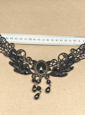 暗黑洛丽塔Lolita朋克哥特黑宝石lo玫瑰花水晶项链锁骨饰品330