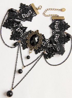 30元包邮暗黑Lolita万圣节吸血鬼流苏水滴蕾丝项链哥特十字架水晶