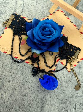 哥特风红玫瑰复古蕾丝手链