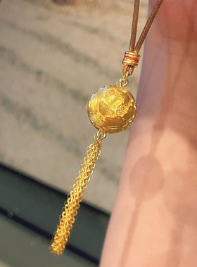 牡丹花球吊坠项链高级感金包银古法錾刻花朵流苏挂坠毛衣链送女友