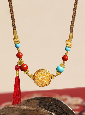 龙凤珠流苏吊坠项链时尚轻奢金包银精工錾刻情侣挂坠锁骨链送女友