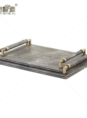 新中式风会所客厅茶几长方形托盘