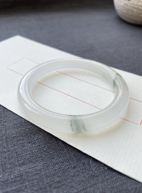 天山冰翠玉手镯圆条金丝玉天然