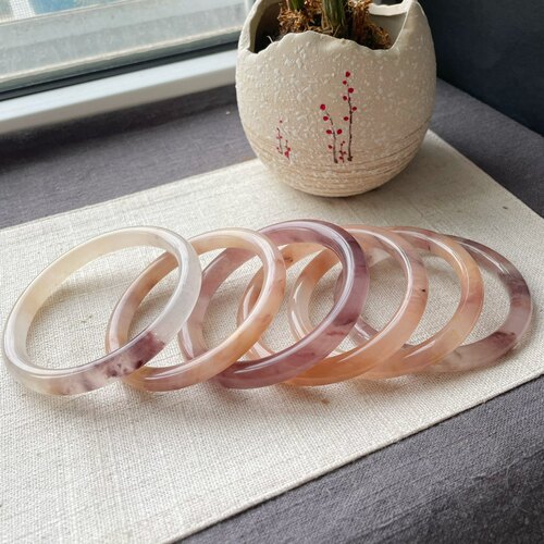 无优化新疆哈密天然金丝玉高冰圆条紫罗兰手镯烟紫俏黄克拉玛依籽 - 图0