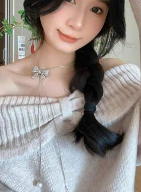 时尚甜美闪钻蝴蝶结毛衣链长款网红高级项链女吊坠气质百搭高级感