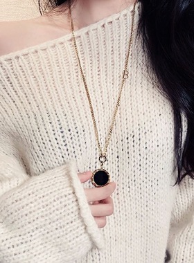 双面贝壳钛钢吊坠长款项链女时尚