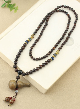 复古民族风黑檀木精致葫芦项链挂绳男女百搭木质长款毛衣链配饰品