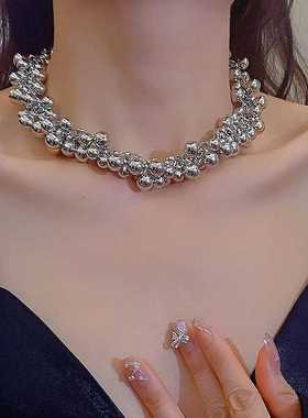 夸张2024年新款欧美圆球项链金属