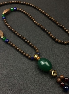 木质佛珠长款百搭玛瑙挂饰毛衣链