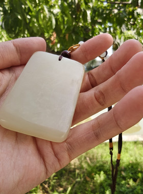 天然青白玉山水牌吊坠男女款项链