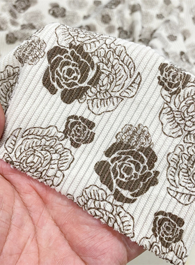 花卉胶印坑条服装面料做背带裤女裙子袄鞋面饰品发圈春秋条绒布料