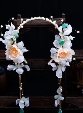 汉服懒人发箍头饰古风绢花花环
