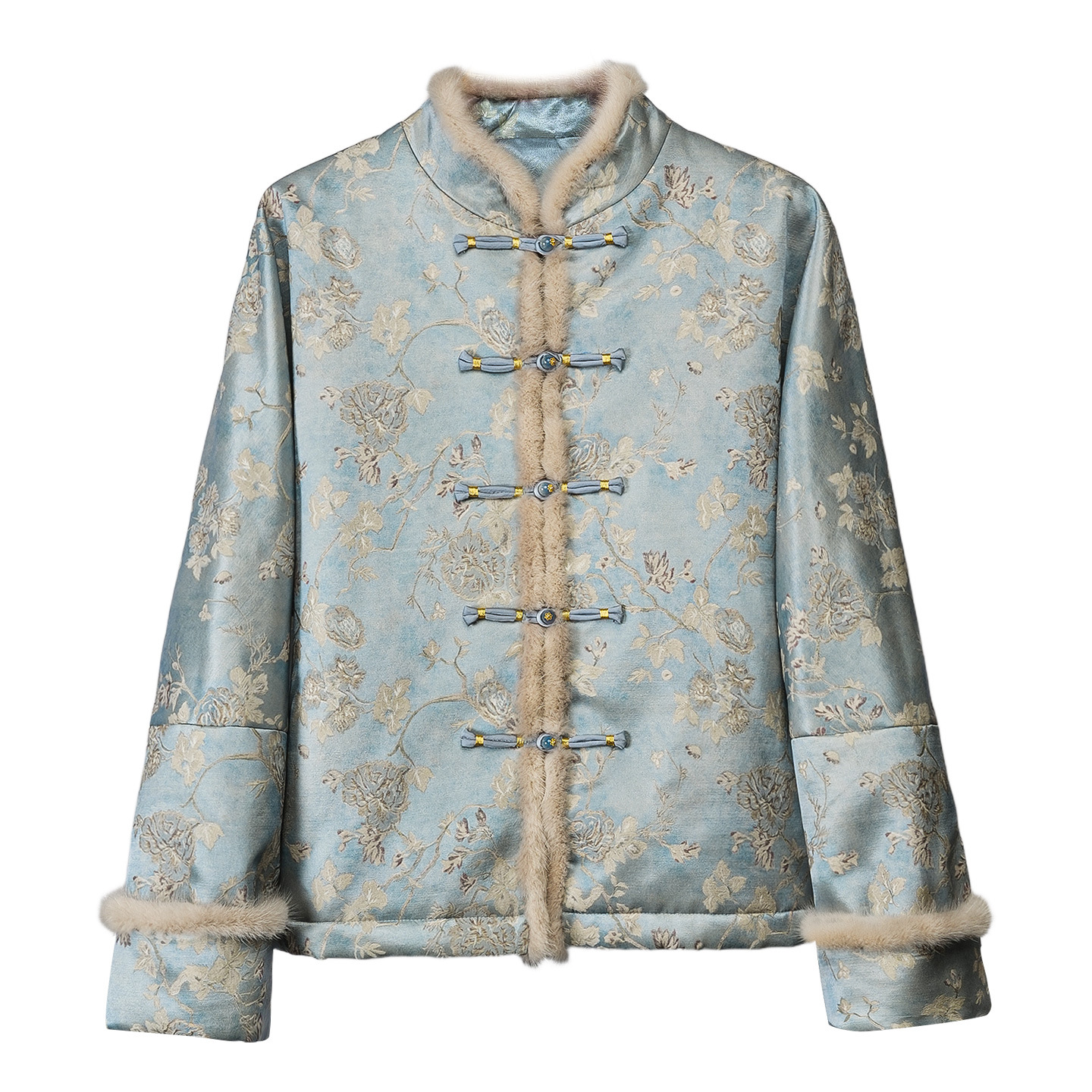 新中式桑蚕丝棉服外套拼水貂毛感2025冬真丝羊毛棉衣百搭棉袄 - 图3