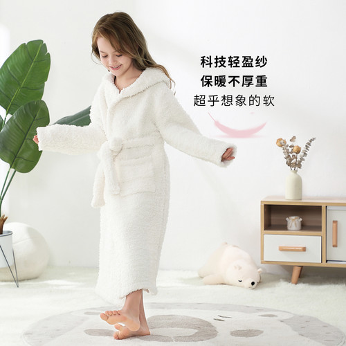 美国明星同款儿童睡袍冬加厚柔软连帽浴袍宝宝浴衣亲子睡衣家居服 - 图1