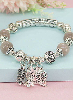 古银色弹力绳女猫眼石手链