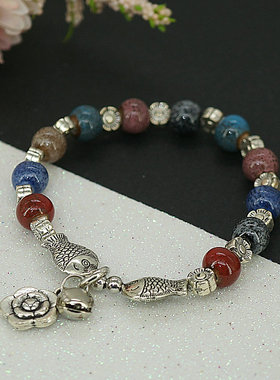 陶瓷双鱼民族风复古手链