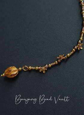 白羊珠柜  S925纯银小桂花锆石琉璃米珠古法手链复古原创小众设计