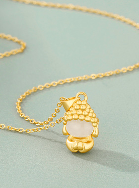 无相佛吊坠项链仿和田白玉佛黄金色可爱小萌佛挂坠直播爆款