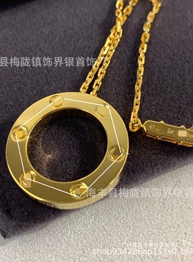 卡家高版大饼系列满钻满天星项链厚镀18K金圆饼吊坠锁骨链小众风